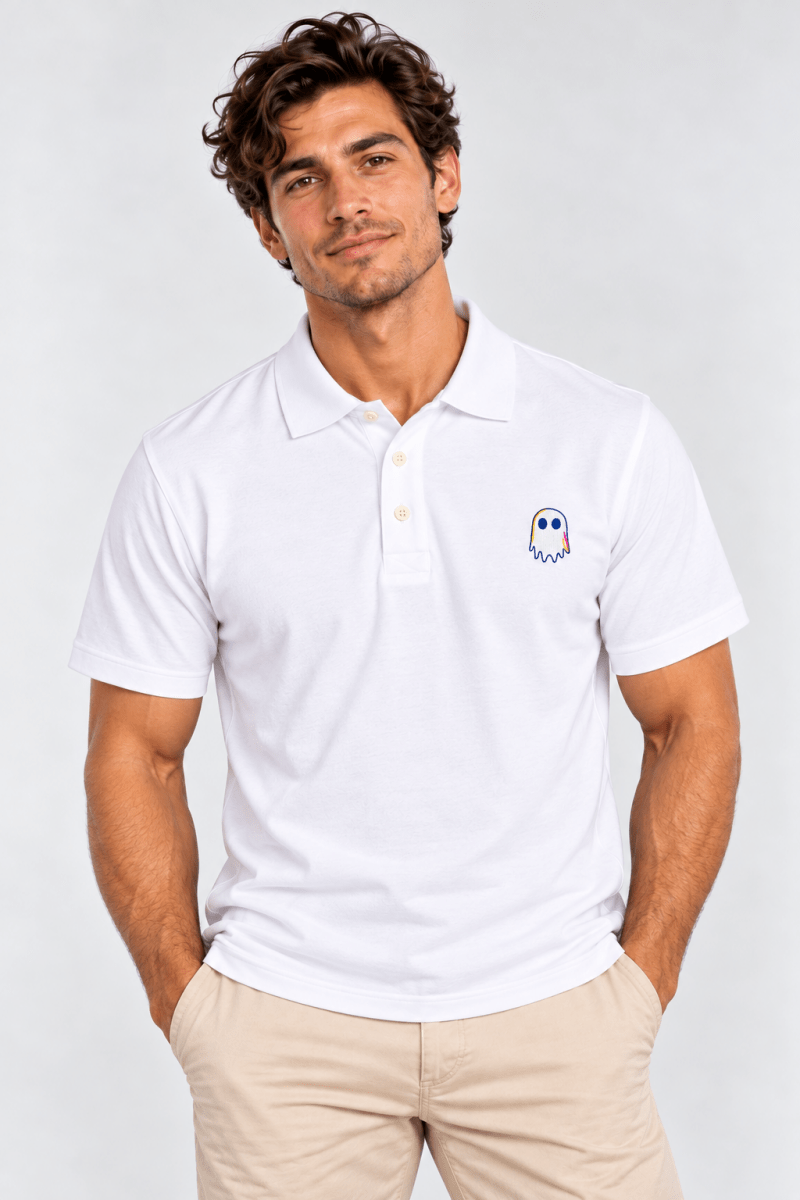 Glitch Ghost Polo graphic T-shirt – Festival clothing by Triptees
