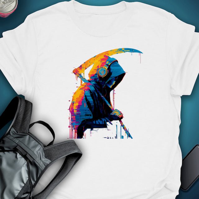 Glitch Reaper graphic T-shirt – Festival clothing by Triptees