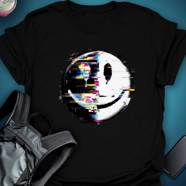 Triptees T-shirt Glitch Smiley B/W Emoji graphic T-shirt – Festival clothing by Triptees