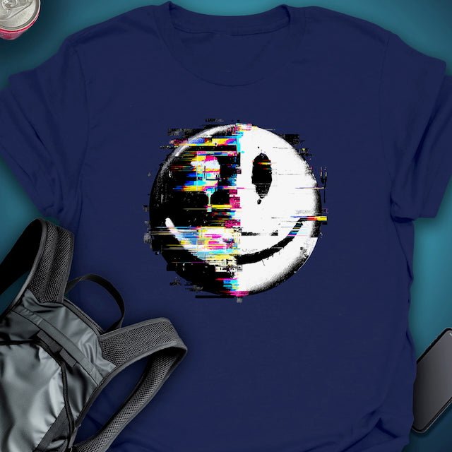 Triptees T-shirt Glitch Smiley B/W Emoji graphic T-shirt – Festival clothing by Triptees