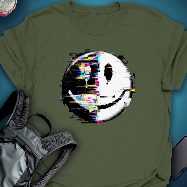 Triptees T-shirt Glitch Smiley B/W Emoji graphic T-shirt – Festival clothing by Triptees