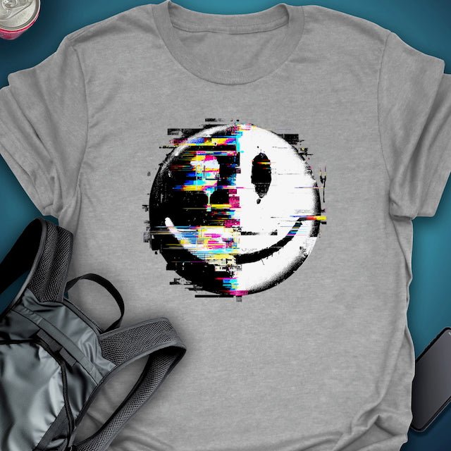 Triptees T-shirt Glitch Smiley B/W Emoji graphic T-shirt – Festival clothing by Triptees