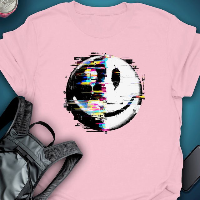Triptees T-shirt Glitch Smiley B/W Emoji graphic T-shirt – Festival clothing by Triptees