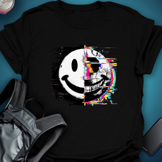 Triptees T-shirt Glitched Smiley Emoji graphic T-shirt – Festival clothing by Triptees