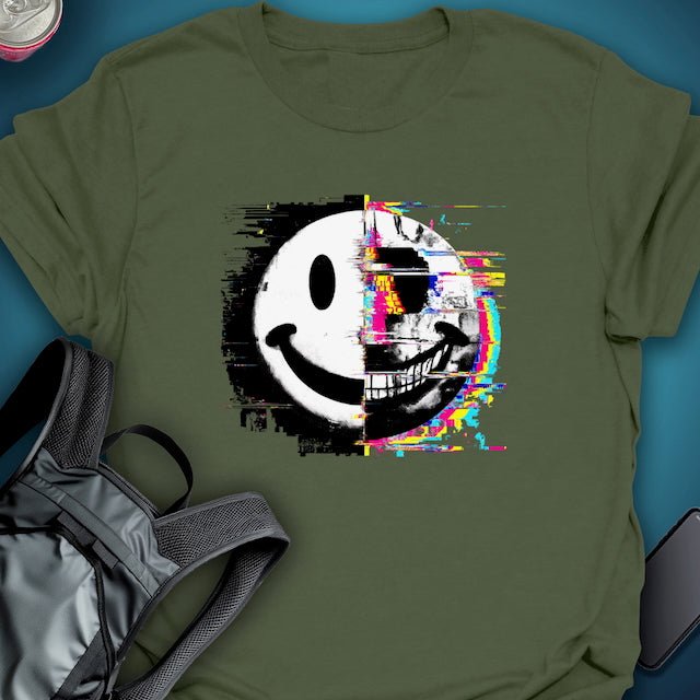 Triptees T-shirt Glitched Smiley Emoji graphic T-shirt – Festival clothing by Triptees
