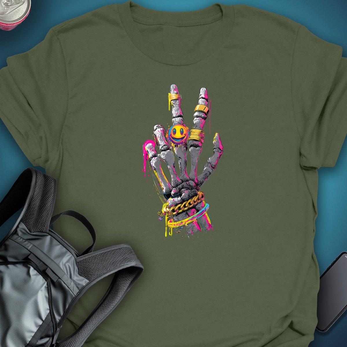 Triptees T-shirt Skelly Peace graphic T-shirt – Festival clothing by Triptees
