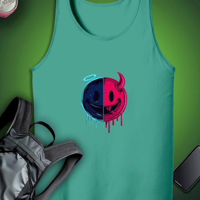 Triptees Tank Angel Demon Emoji Tank graphic T-shirt – Festival clothing by Triptees