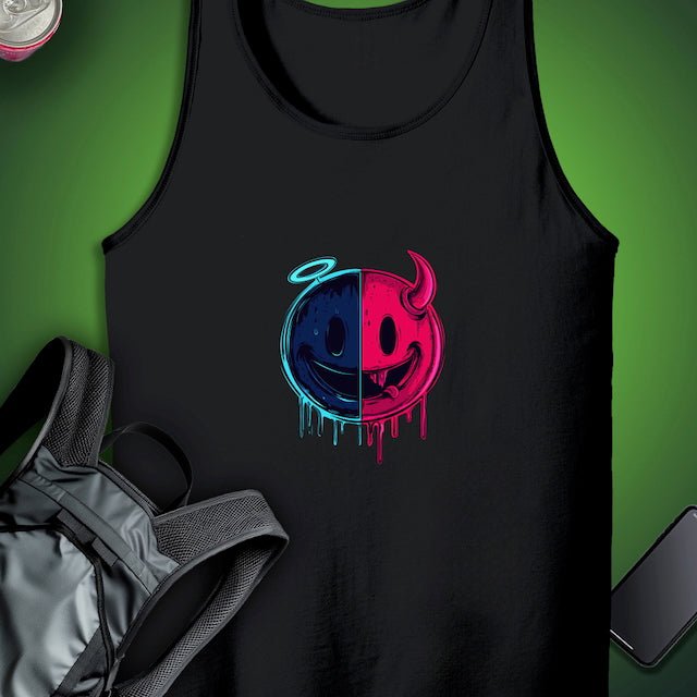 Triptees Tank Angel Demon Emoji Tank graphic T-shirt β Festival clothing by Triptees