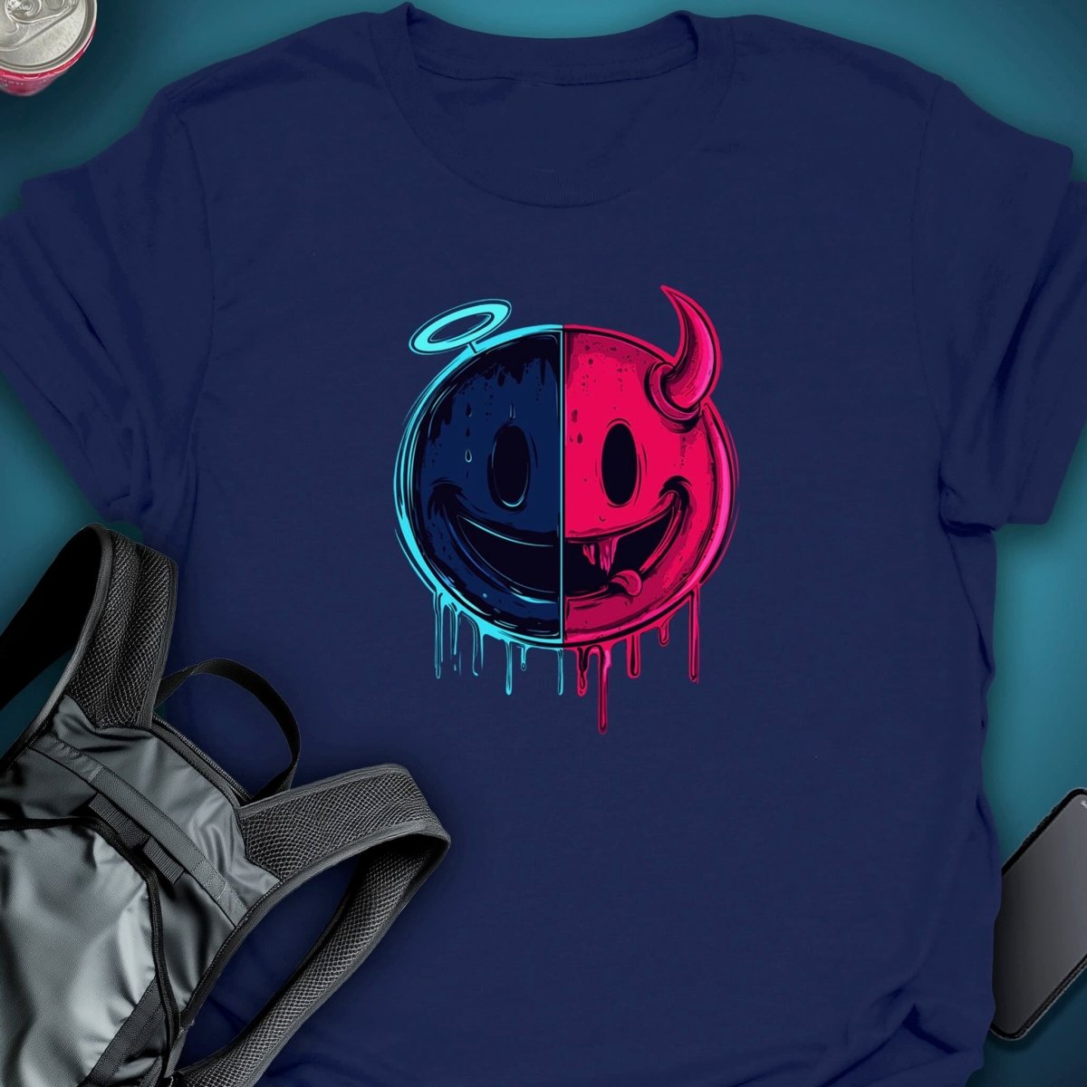 Triptees Tshirt Resting Emoji B/F graphic T-shirt – Festival clothing by Triptees