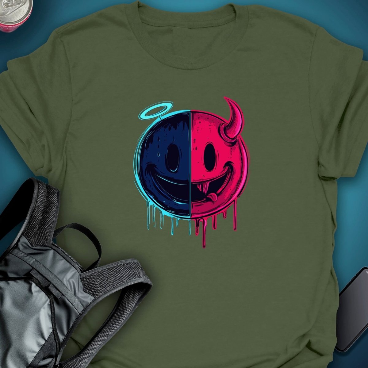 Triptees Tshirt Resting Emoji B/F graphic T-shirt – Festival clothing by Triptees