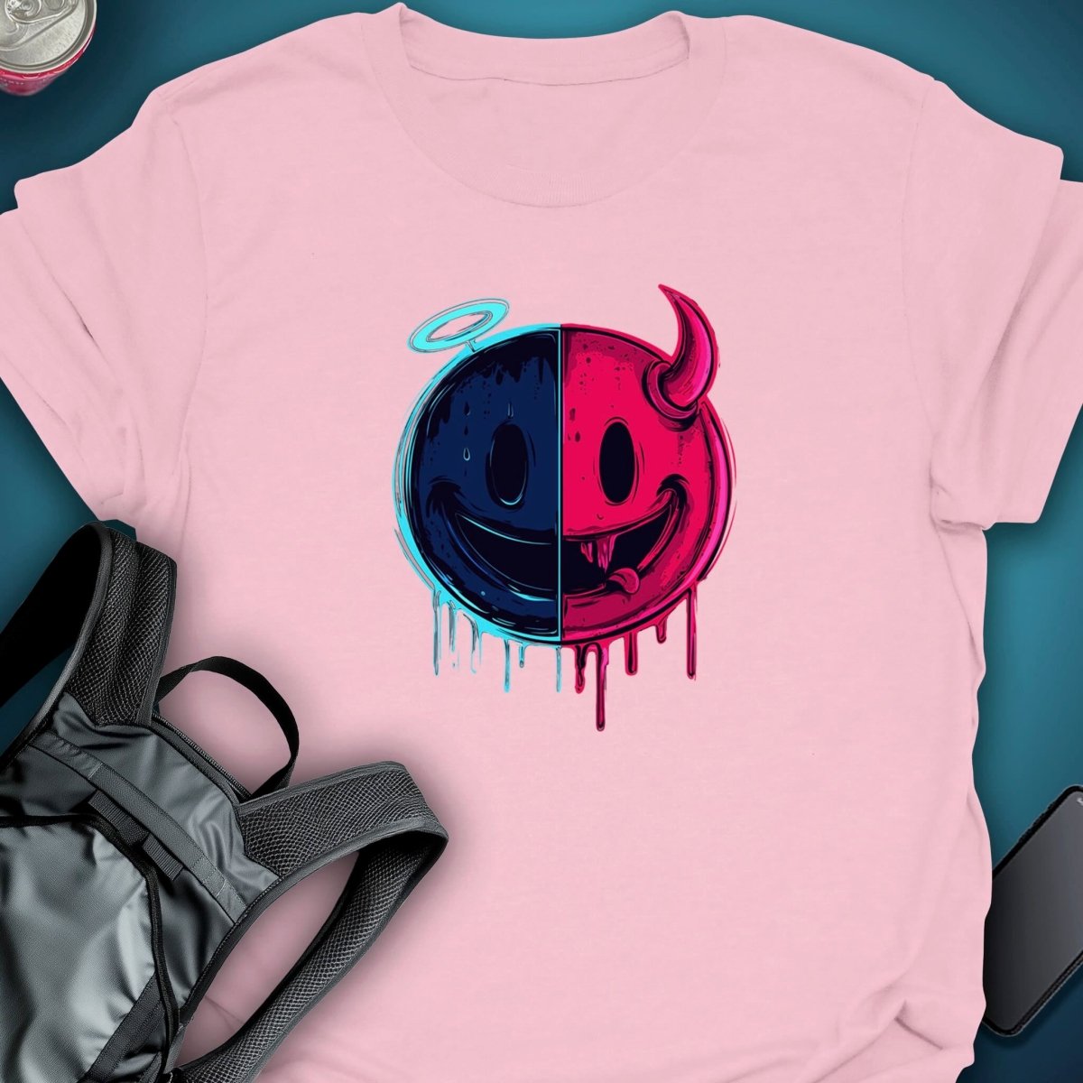 Triptees Tshirt Resting Emoji B/F graphic T-shirt – Festival clothing by Triptees
