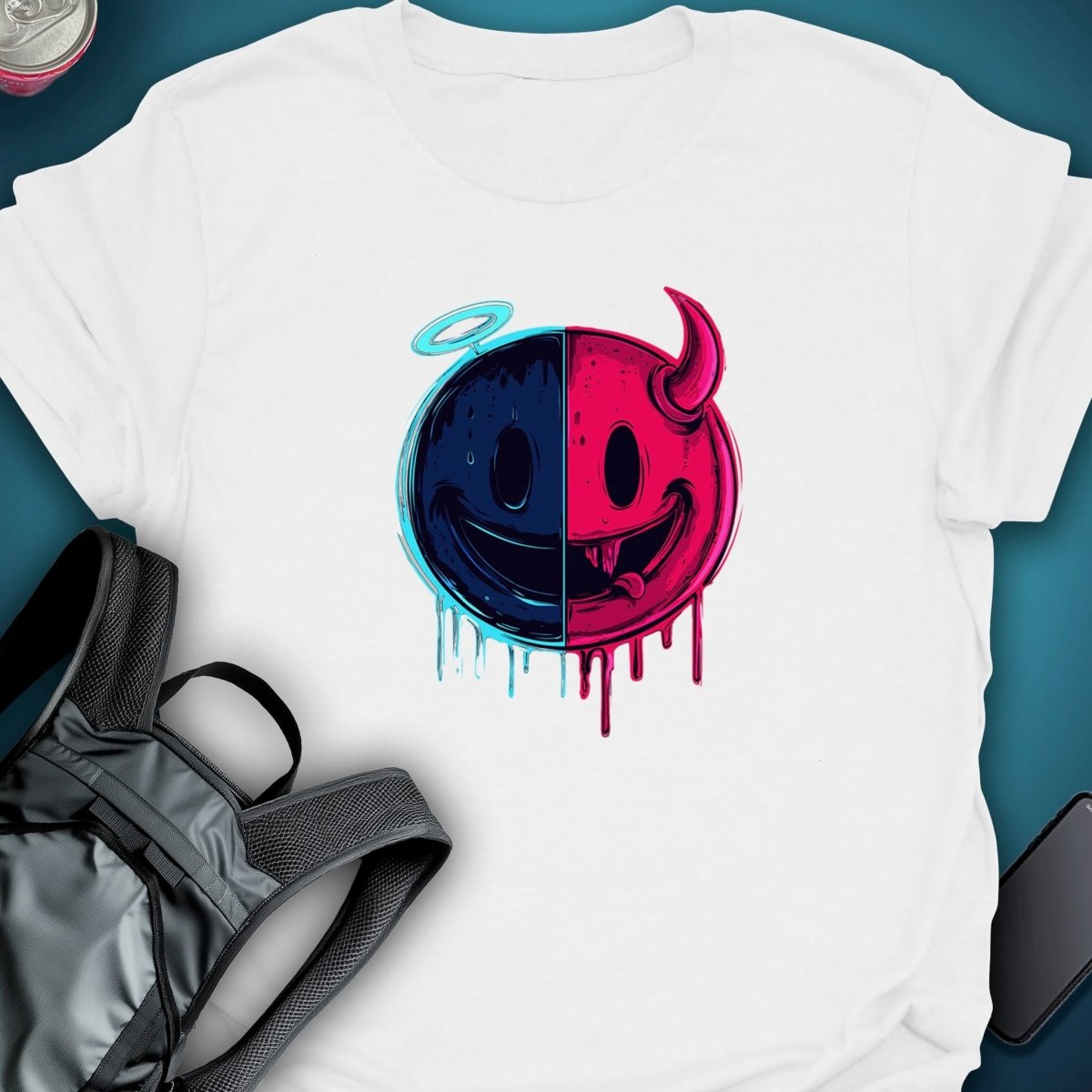 Triptees Tshirt Resting Emoji B/F graphic T-shirt – Festival clothing by Triptees