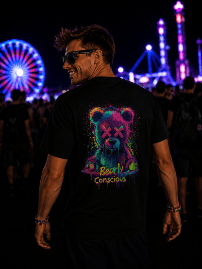 Bearly Conscious (Back Print Edition) graphic T-shirt – Festival clothing by Triptees