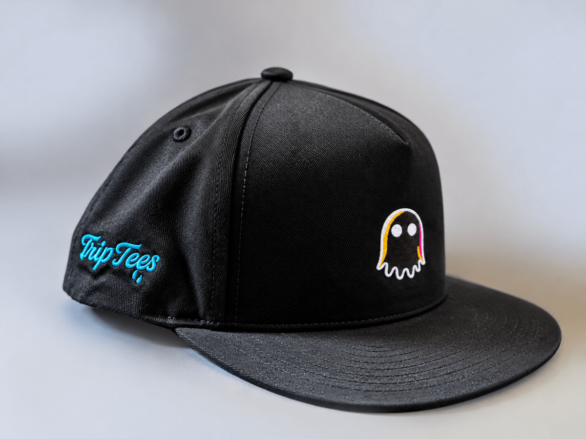 Black Glitch Ghost Snapback Hat graphic T-shirt – Festival clothing by Triptees