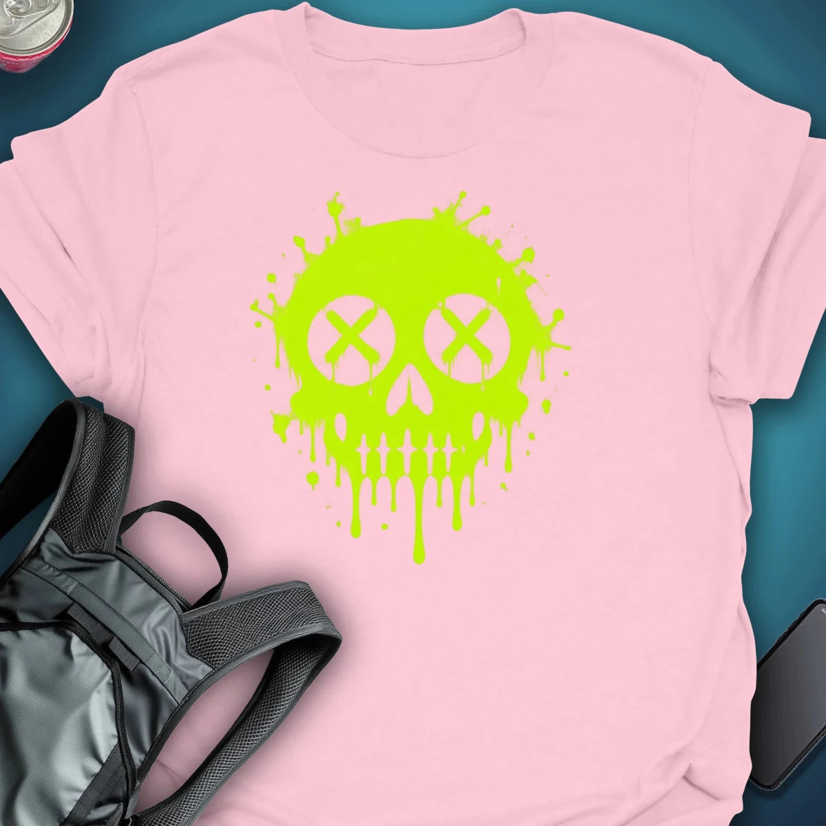 Dead Happy Skull Graphic T-shirt green graphic T-shirt – Festival clothing by Triptees