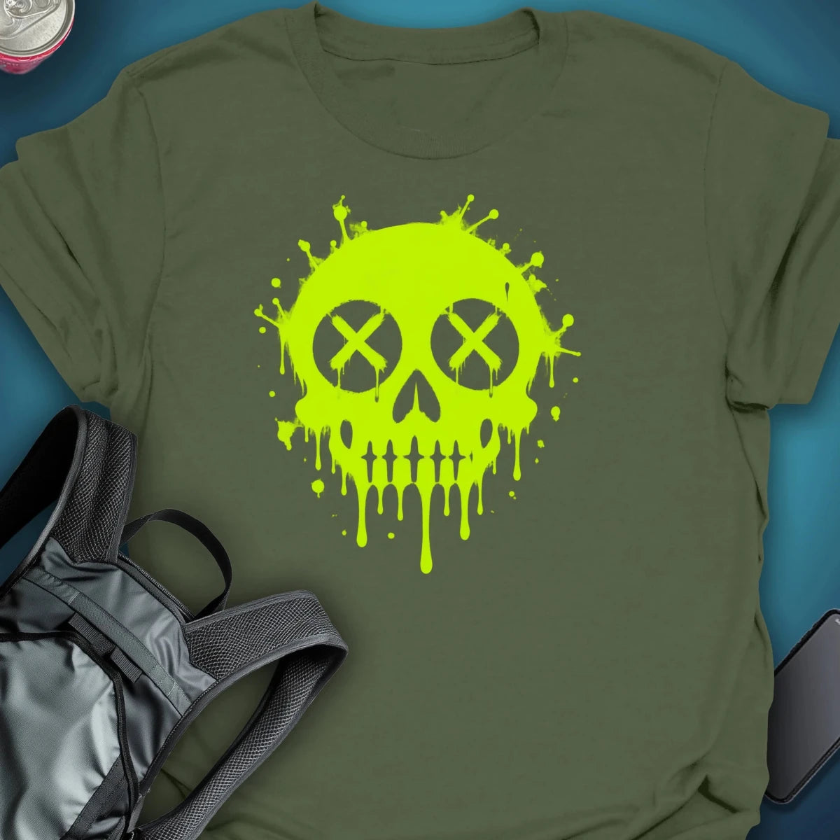 Dead Happy Skull Graphic T-shirt green graphic T-shirt – Festival clothing by Triptees