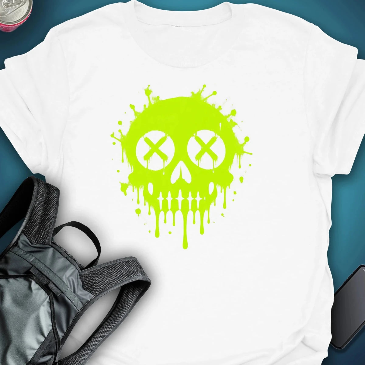 Dead Happy Skull Graphic T-shirt green graphic T-shirt – Festival clothing by Triptees