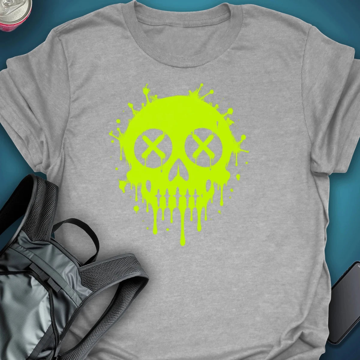 Dead Happy Skull Graphic T-shirt green graphic T-shirt – Festival clothing by Triptees