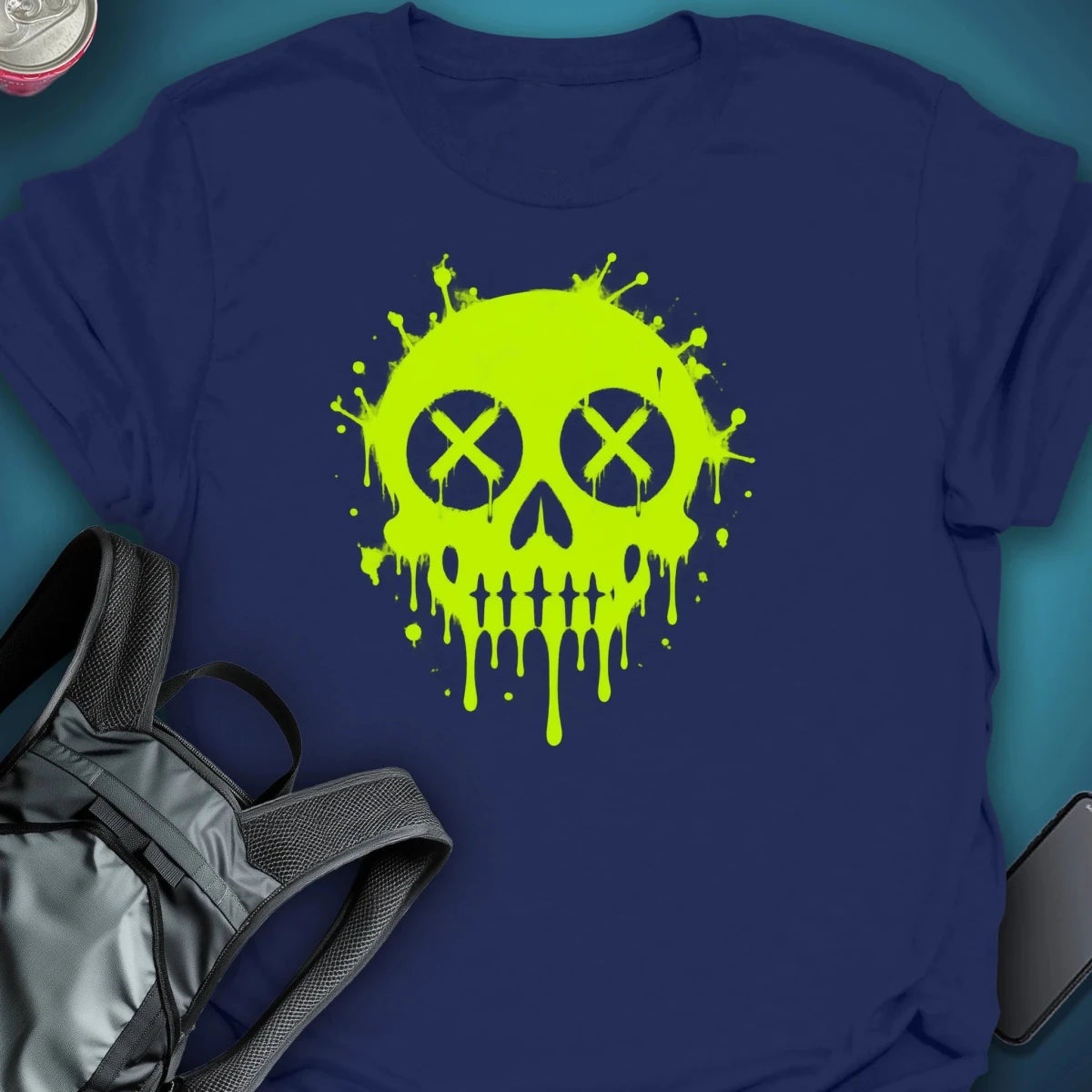 Dead Happy Skull Graphic T-shirt green graphic T-shirt – Festival clothing by Triptees