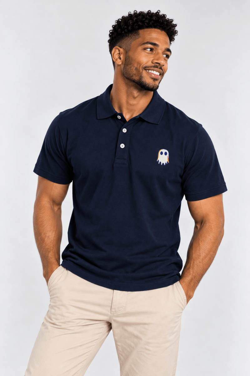 Glitch Ghost Polo graphic T-shirt – Festival clothing by Triptees