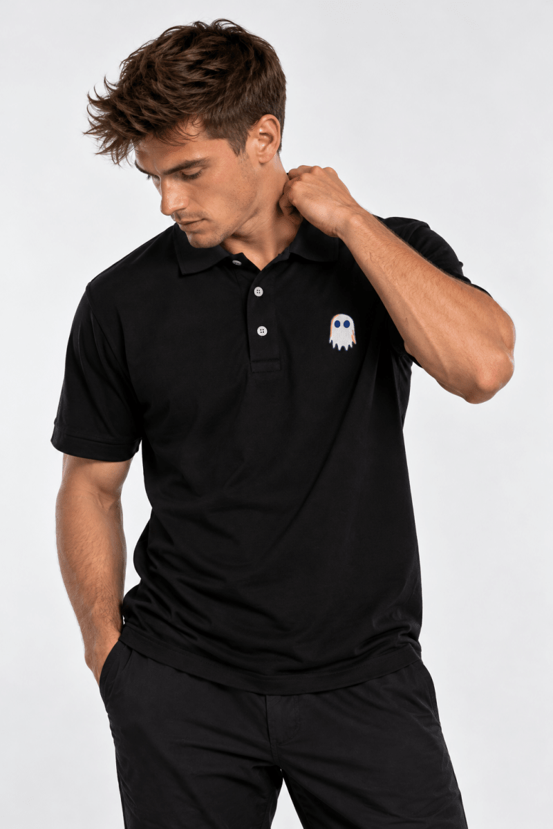 Glitch Ghost Polo graphic T-shirt – Festival clothing by Triptees