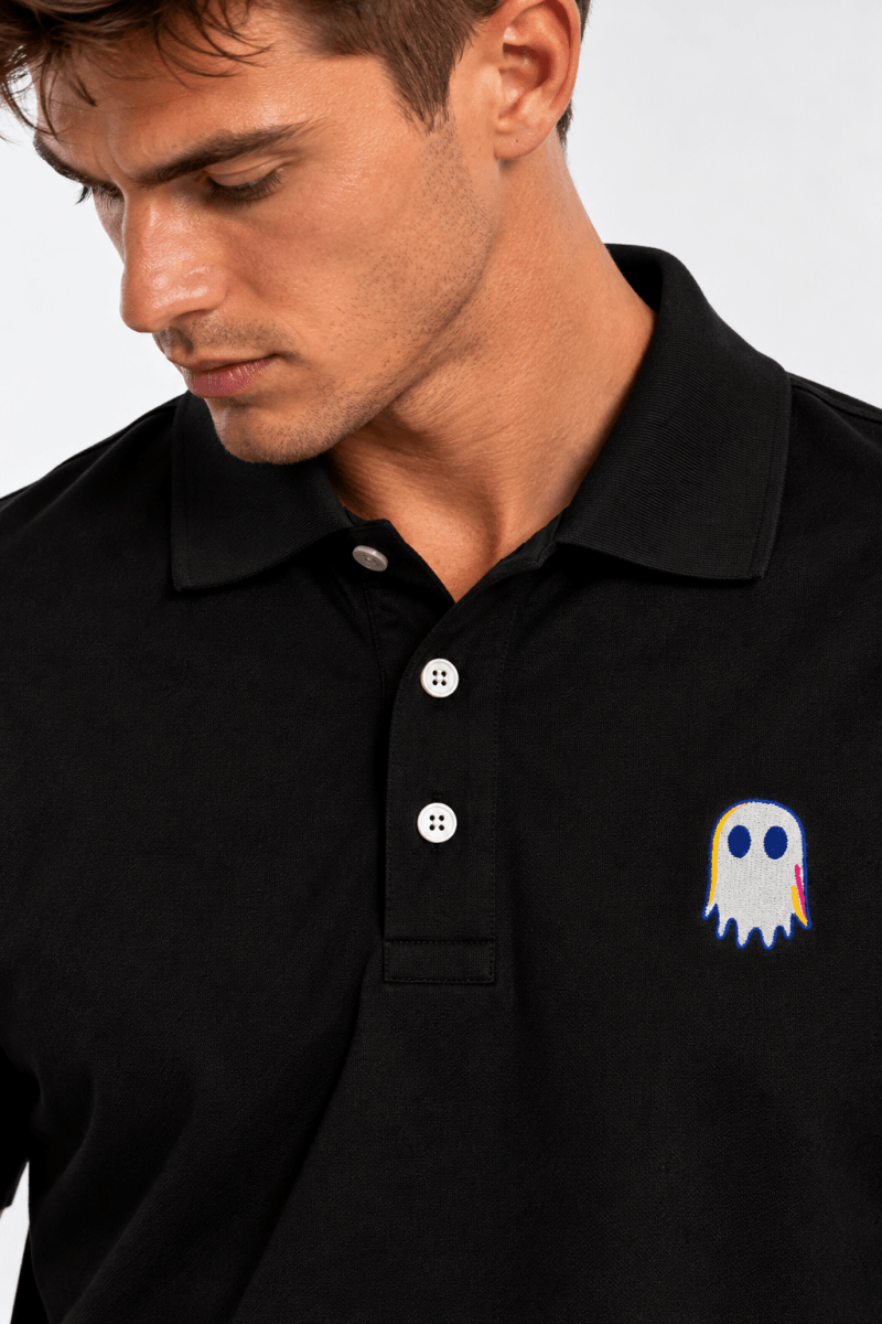 Glitch Ghost Polo graphic T-shirt – Festival clothing by Triptees