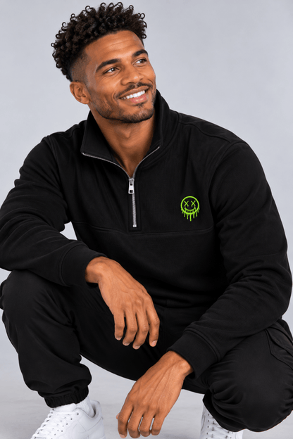 Lime Green Smiley 1/4 Zip graphic T-shirt – Festival clothing by Triptees