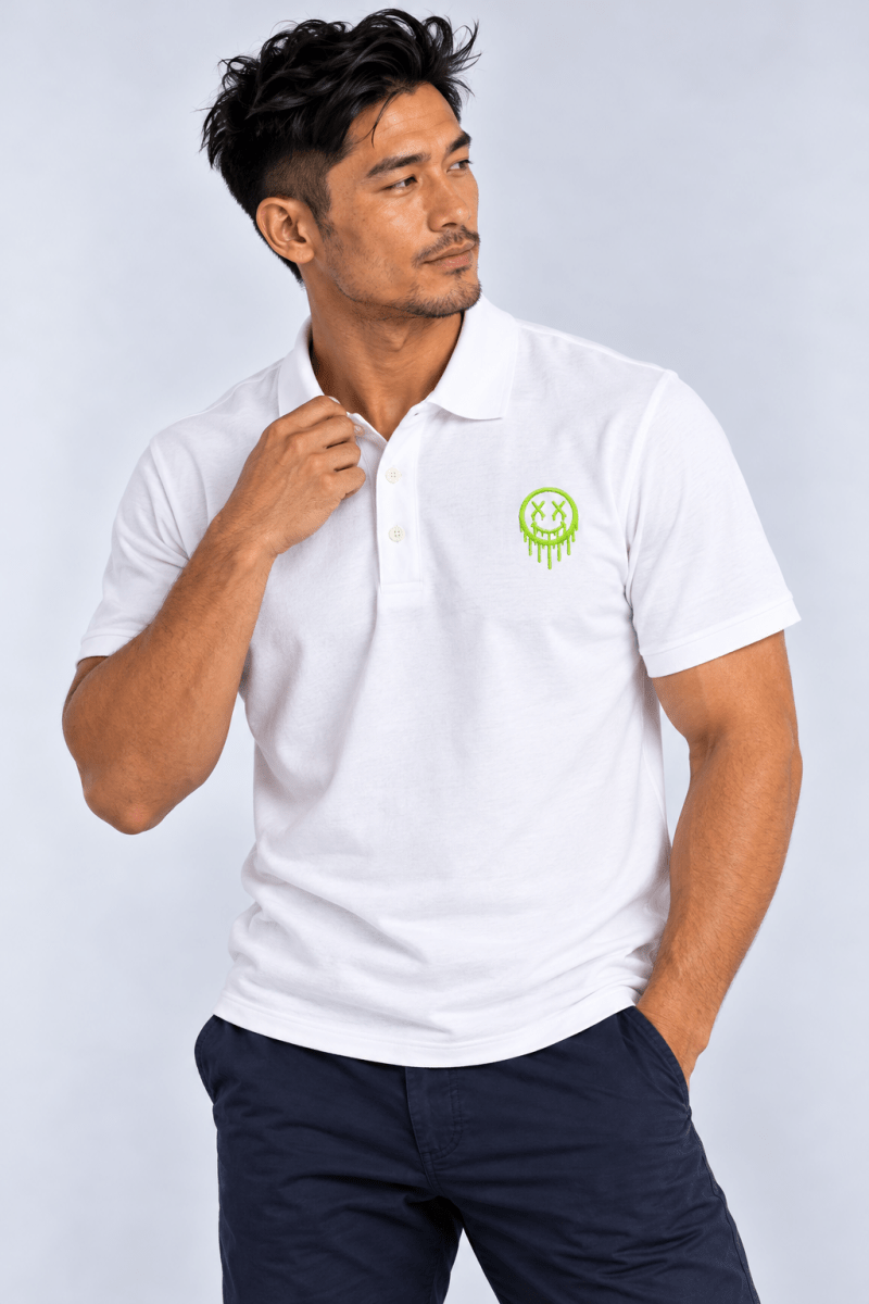Lime Green Smiley Polo graphic T-shirt – Festival clothing by Triptees