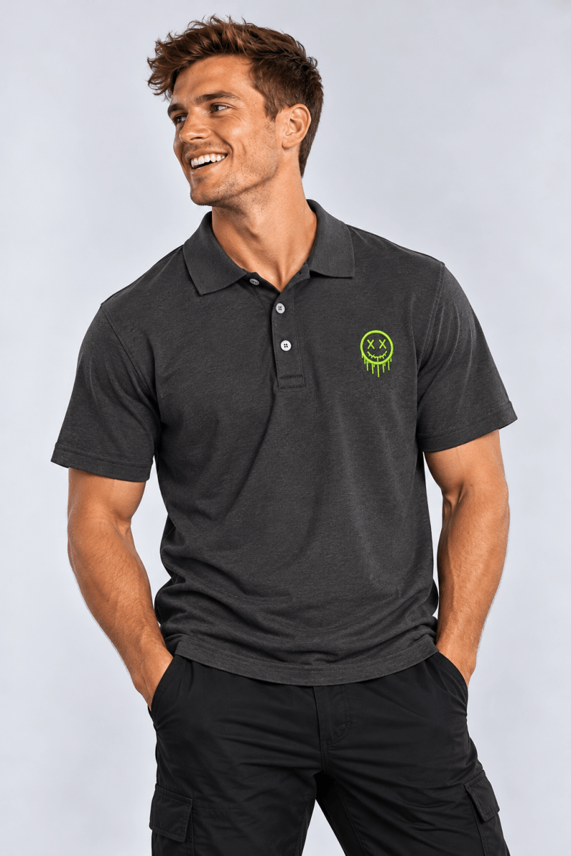 Lime Green Smiley Polo graphic T-shirt – Festival clothing by Triptees