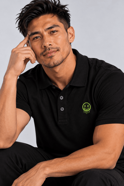 Lime Green Smiley Polo graphic T-shirt – Festival clothing by Triptees