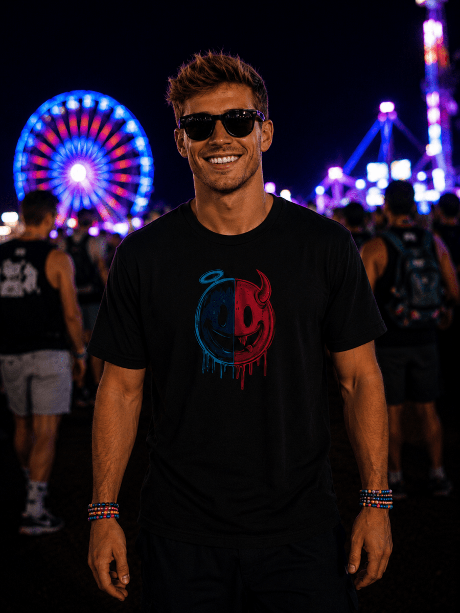 Resting Emoji B/F graphic T-shirt – Festival clothing by Triptees