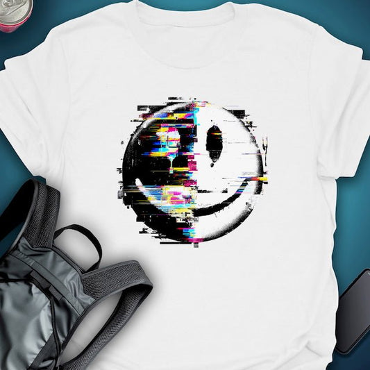 Triptees T-shirt Glitch Smiley B/W Emoji graphic T-shirt – Festival clothing by Triptees