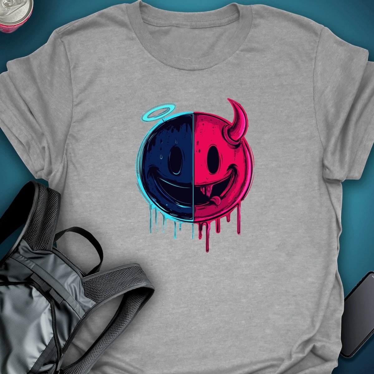 Triptees Tshirt Resting Emoji B/F graphic T-shirt – Festival clothing by Triptees